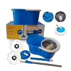 Mop Giratório de Plástico 12,6L Rodo Esfregão Cesto Inox Elomio Azul
