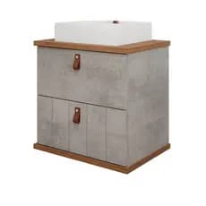 Gabinete Para Banheiro 80Cm 100% Mdf 1 Gaveta 1 Porta Basculante Milano Mgm Móveis Cimento/Freijo