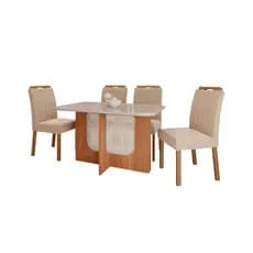 Sala De Jantar 130X80Cm 4 Cadeiras Louise/Paola Wood Cimol Cinamomo/Offwhite/Madeira/Nude