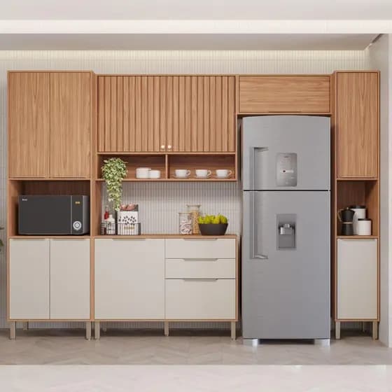 Armário Cozinha Compacta 100%Mdf 5Pçs 2Aéreos 1Torre 1Paneleiro 1Balcão Divina Mgm Móveis