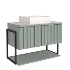 Gabinete Para Banheiro 80Cm 100% Mdf Metalon 20X20 1 Porta Basculante Frisê Mgm Móveis Pistache