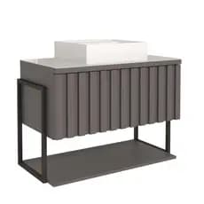 Gabinete Para Banheiro 80Cm 100% Mdf Metalon 20X20 1 Porta Basculante Frisê Mgm Móveis Titãnio