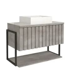 Gabinete Para Banheiro 80Cm 100% Mdf Metalon 20X20 1 Porta Basculante Frisê Mgm Móveis Cimento