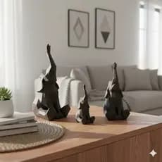 Kit Trio Elefantes Decorativos Low Poly Impressão 3D Estilo Moderno Sustentável para Sala e Escritório