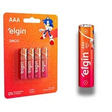 Pilha Zinco AAA Elgin Bateria Carvão 3A Palito 4 unidades