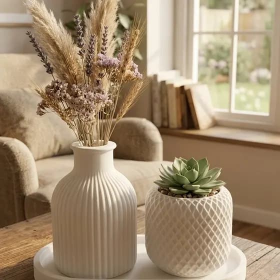 kit Conjunto Decorativo Minimalista - Bandeja, Vaso e Porta Vela para Sala ou Quarto