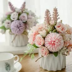 Bouquet De Hortênsia Artificial Com Pequeno Vaso , Falsas Bolas De Seda Variedade De Flores Em Para Decoração Mesa De Casamento Home Office