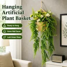 Cesta De Plantas Suspensas Artificiais 65cm , Decoração De Parede De Vegetação Falsa Com Flores De Margarida , Tecida Pa