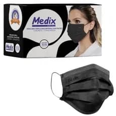 50 Máscara Cirurgica Com Elastico Caixa Descartável Tripla C/ Filtro Preta