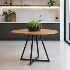 Mesa de Área Gourmet Requinte Redonda 90cm Tampo 100% MDF e Pé de Aço Estilo Industrial -  LH Móveis