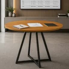 Mesa de Reunião Requinte 90cm Estilo Industrial Redonda MDF Pés de Aço Moderna Resistente  LH Móveis