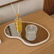 Bandeja de MDF Orgânica com Espelho Moderno Decoração Cantinho do Café, Bar, Lavabo, Sala -LH Móveis