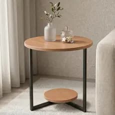 Mesa Lateral Siena Redonda Decorativa 49 cm Moderna Tampo e Base MDF 15mm Pés em Metalon - LH Móveis