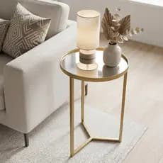 Mesa Decorativa com Espelho Steel Glass Base  em Aço Resistente  Moderno Design Industrial para Sala