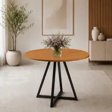 Mesa de Jantar Redonda Requinte 90cm Estilo Industrial Tampo MDF com Base em Aço  Resistente Moderno