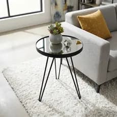 Mesa Lateral Decorativa Estilo Industrial Hairpin Legs Tripé Com Espelho e Pé De Aço Linea-LH Móveis