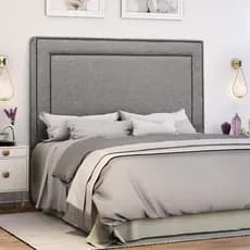 Cabeceira Cama Casal Padrão/Queen Estofada de Linho Tachinhas Metal Madri Fixação Box -  LH Móveis
