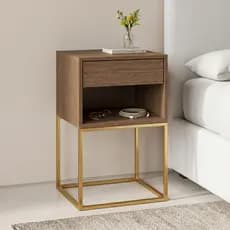 Mesa de Cabeceira com  Gaveta e Nicho  Estilo Industrial Moderno  com Pés de Aço e MDF  -  LH Móveis