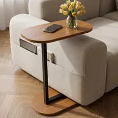 Mesa Lateral Elo Estilo Industrial MDF e Pé em Aço Suporte Notebook Café Apoio Funcional - LH Móveis