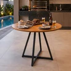 Mesa de Área Gourmet Requinte Redonda 90cm Estilo Industrial Tampo MDF Pés em Aço Metalon Resistente