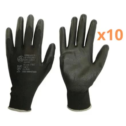 Kit 10 Luva Tatil CA 32024 SS1003 Multitato Banhada Poliuretano Luva PU Super Safety Obra Mecanica