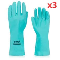 Kit 3 Luva Nitrilica Verde Com Forro Volk Louça Produto Quimico Faxina Limpeza Pesada Laboratorio