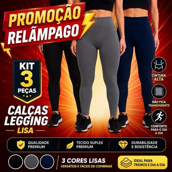 Kit 3 Calças legging feminina, calça legging academia fitness confortável, legging academia, legue