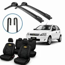 Kit Capas de Banco + Palhetas Limpador Parabrisa para Corsa e similares