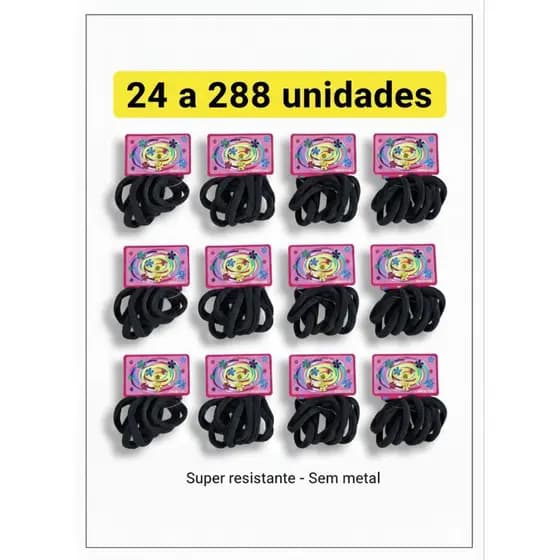 Kit Xuxinha Elástico de Meia Para Cabelo 24 a 288 Uni Atacado Preto Colorido Resistente Sem Metal