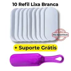 Kit 10 Refil Lixa de Pé Branca Adesiva Pedicure Profissional + Suporte Grátis