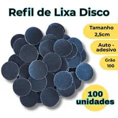 Kit 100 Refil Lixa Disco Moeda 25mm Grão 100 Para Manicure Pedicure e Micro Retífica