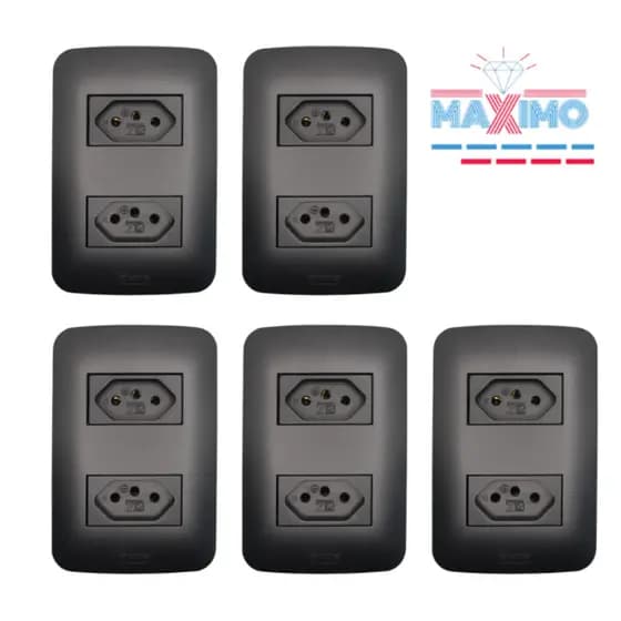 Kit 5 Tomadas Duplas Completas 20A - Canoa Preto Romazi