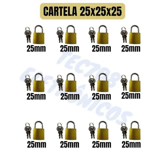 Cartela Kit Com 12 Unidades De Cadeados Reforçado 25mm (CARTELA+25x25x25)