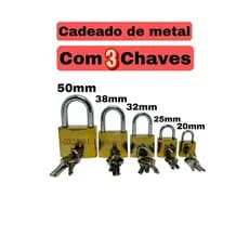 01 Unidade De Cadeado Com 3 Chaves Tamanho Pequeno a Grande 20x25x32x38x50mm Amarelo