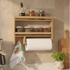 Porta tempero condimento parede madeira  prateleira porta papel toalha