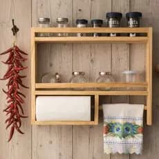 Porta tempero cozinha papel toalha condimentos madeira pinus prateleira de parede