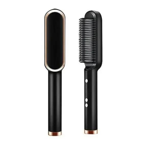 Escova Alisadora 5 em 1 Bivolt | Alisa, Hidrata & Anti-Frizz | Modela & Alinha -PRETO - Escova Alisadora Elétrica Bivolt