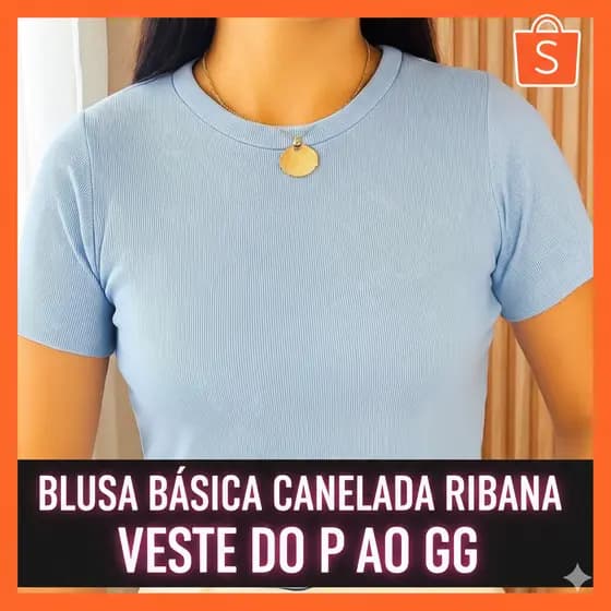 Blusa Feminina Básica Manga Curta Canelada tecido Ribana alta elasticidade