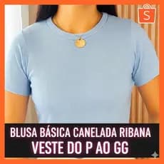 Blusa Feminina Básica Manga Curta Canelada tecido Ribana alta elasticidade