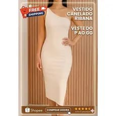Vestido Feminino Justo Longuete Ombro Único CaneladoTecido RIbana  veste do P ao G/GG
