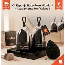 Esponja de Maquiagem Midnight - Ruby Rose: Macia, Flexível e Livre de Látex Original + Glass Flat Mirror