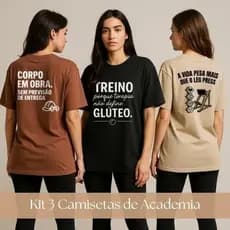 Kit 3 Camisetas de Academia Feminina Conjunto 100% Algodão Blusa Leve de Academia Treino