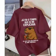 Camiseta Camisa 100% Algodão Blusa Delicada Fofa Barata Casual Meme Engraçada Estilosa Capivara Plus Size