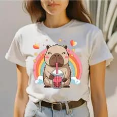 Camiseta Feminina de Capivara Blusa Estampada Exclusiva 100% Algodão Premium PROMOÇÃO
