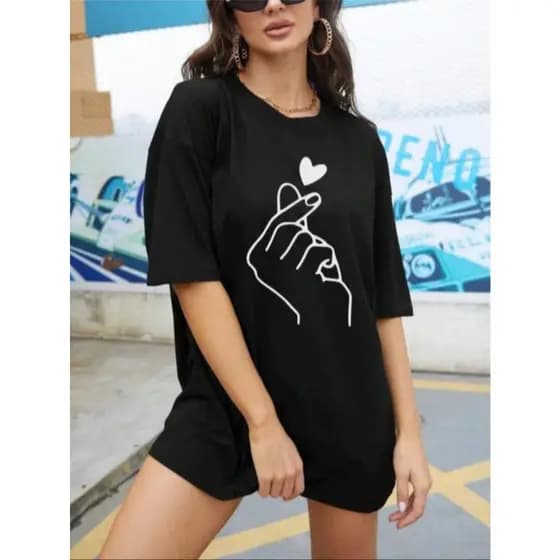 Camiseta Feminina Mão Coreana Dorama 100%algodão Corte Reto Largo
