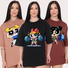 Kit 3 Camiseta Feminina Estampa Streewear As Meninas Garotas Poderosa Gym Musculação