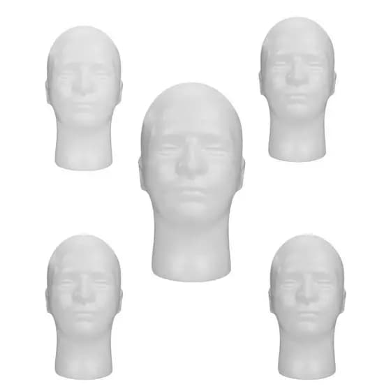 Suporte Peruca Cabeça De Isopor Masculino C/ Suporte Branco Manequim Chapéu, Óculos