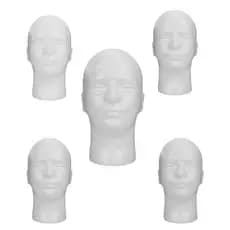 Suporte Peruca Cabeça De Isopor Masculino C/ Suporte Branco Manequim Chapéu, Óculos