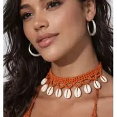 Choker Colar de búzios, Gargantilha de crochê, estilo boho praia