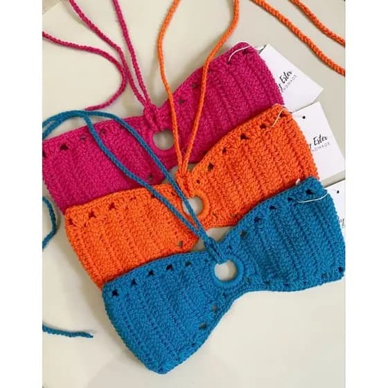 Top faixa de croche com perolas